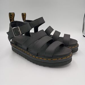 Dr. Martens Blaire Shoes Womens Size 8 Sandals Black Leather Gladiator Platform